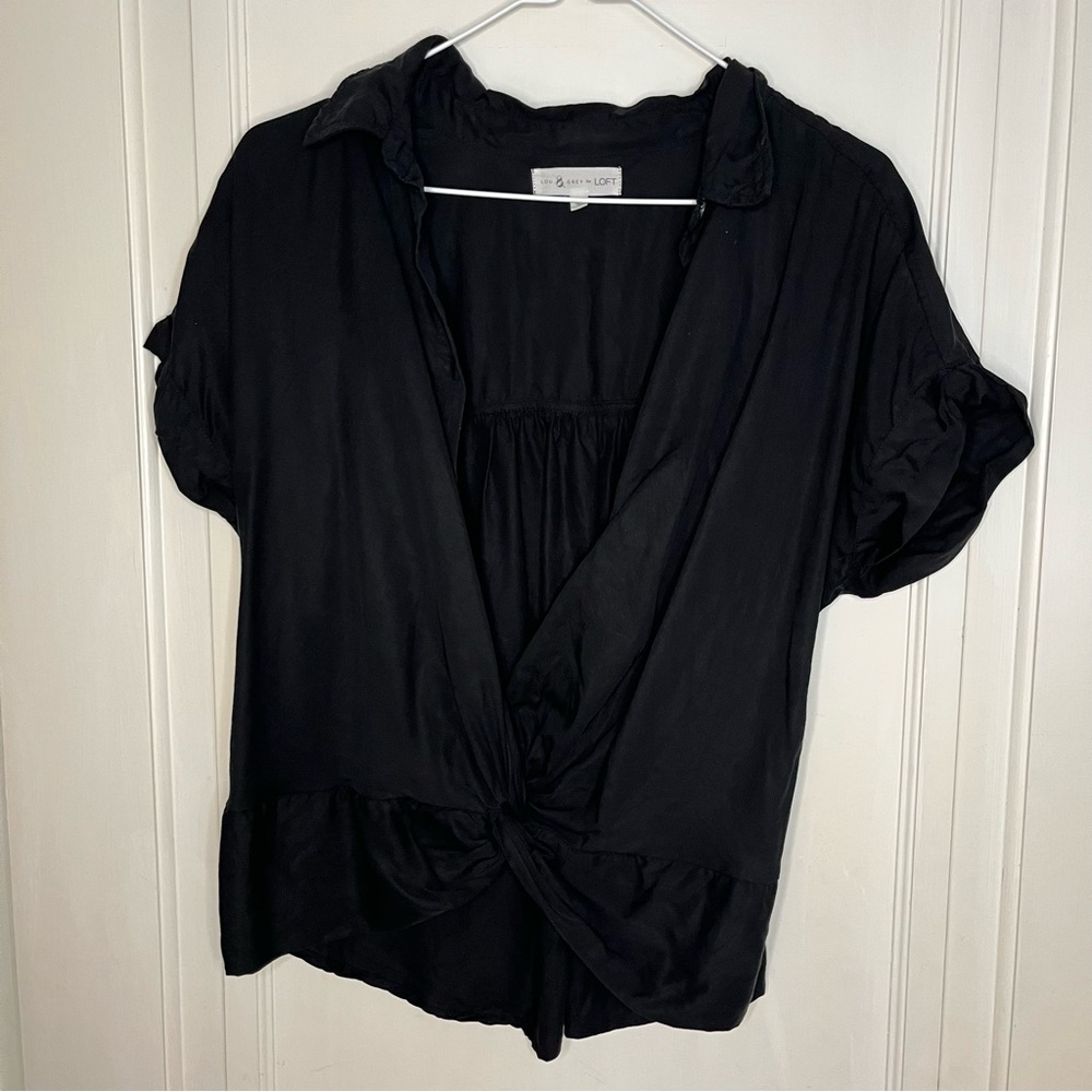 Lou & Grey Large Black Short Sleeve Button Up Shirt